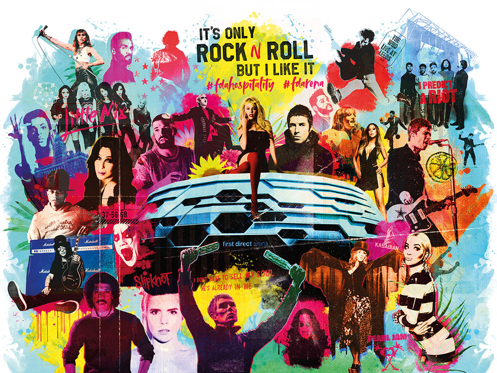 Illustrated selfie wall at First Direct Arena created by Shine Creative