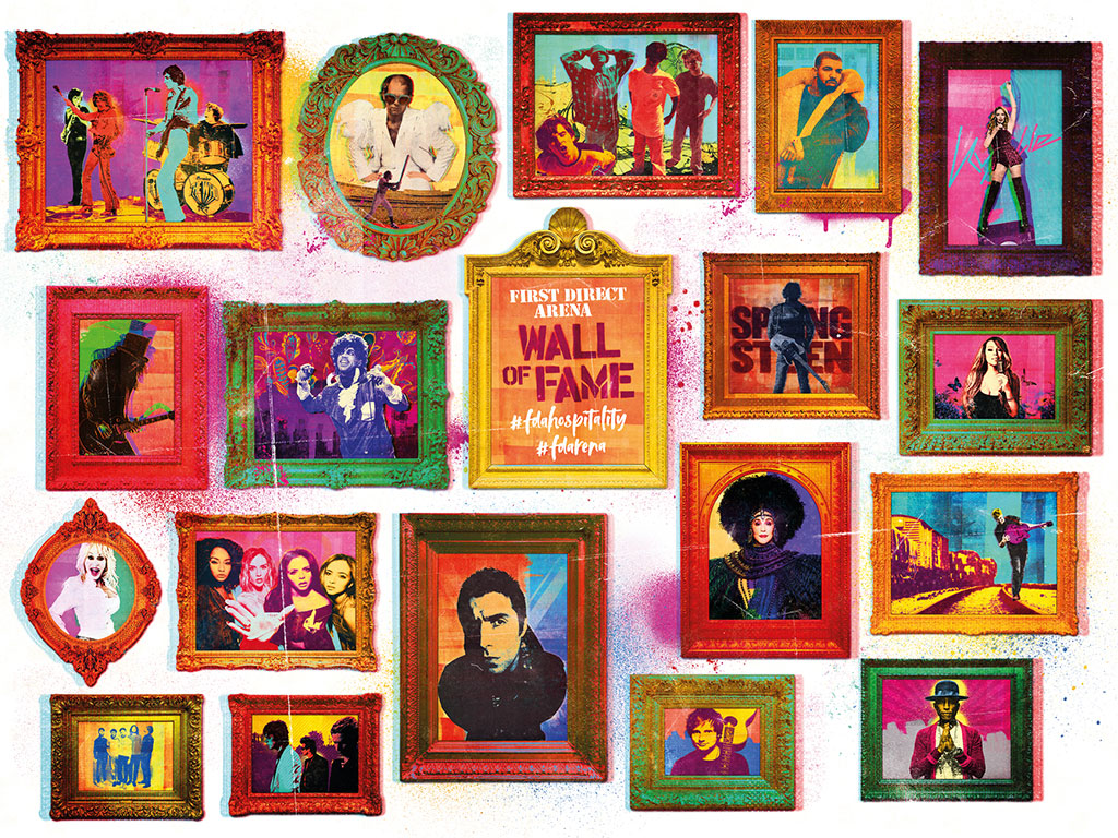 Illustrated selfie wall at First Direct Arena created by Shine Creative