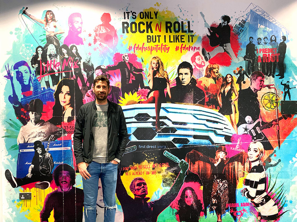 Illustrated selfie wall at First Direct Arena created by Shine Creative