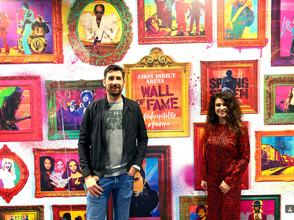 Illustrated selfie wall at First Direct Arena created by Shine Creative