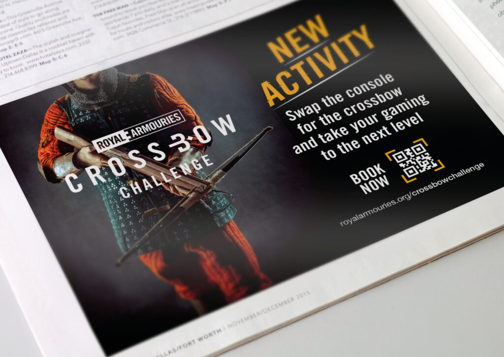 Promotional materials for Crossbow Challenge featuring vibrant graphics and crossbow motifs