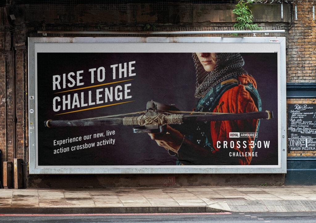 Promotional materials for Crossbow Challenge featuring vibrant graphics and crossbow motifs