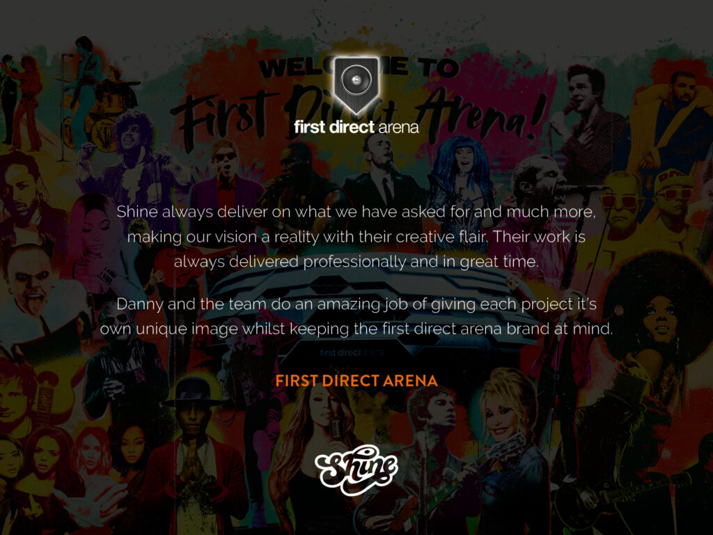 pop art-style welcome wall illustration at First Direct Arena Testimonial